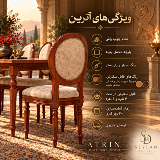 معرفی ویژگی‌های سرویس ناهارخوری کلاسیک آترین از برند سیلان دکور